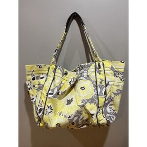 Thirty One Large Canvas Tote Travel‎ Bag Awesome Blossom Yellow Flower Weekender